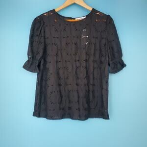 NEW Jenny Boston Top Size Large Black Lace Short Sleeve